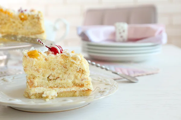 Peace of tasty Butter cake on plate — Stock Photo, Image