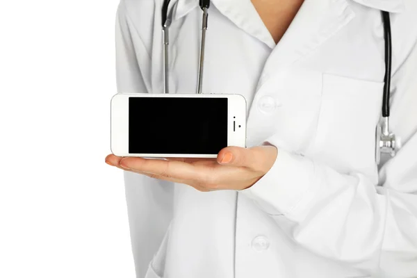 Läkare med stetoskop och smart telefon — Stockfoto