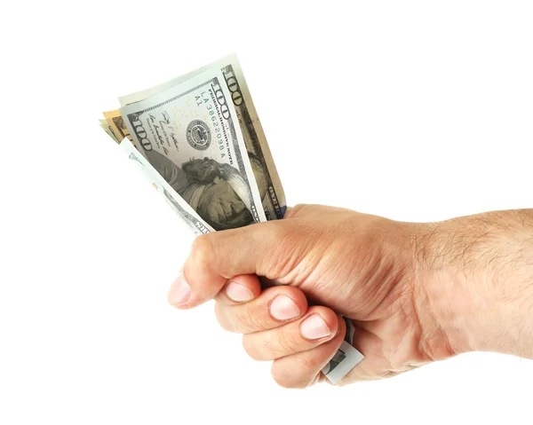 Male hand holding money isolated on white — Stock Photo, Image