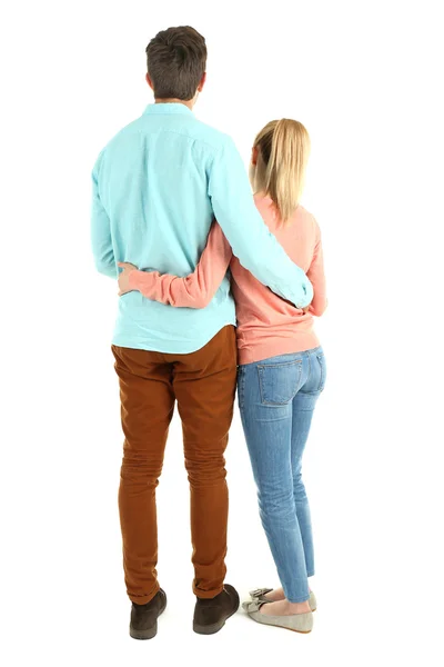 Back view of young couple isolated on white — Stock Photo, Image