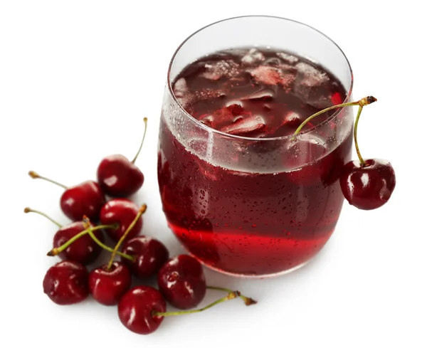 Verre de jus frais aux cerises isolées sur blanc — Photo