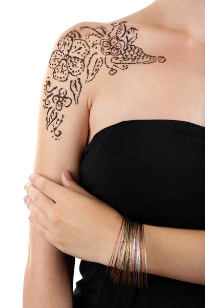 Shoulder painted with henna — Stock Photo, Image