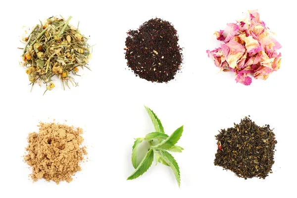 Varios tipos de té de hierbas y hierbas — Foto de Stock