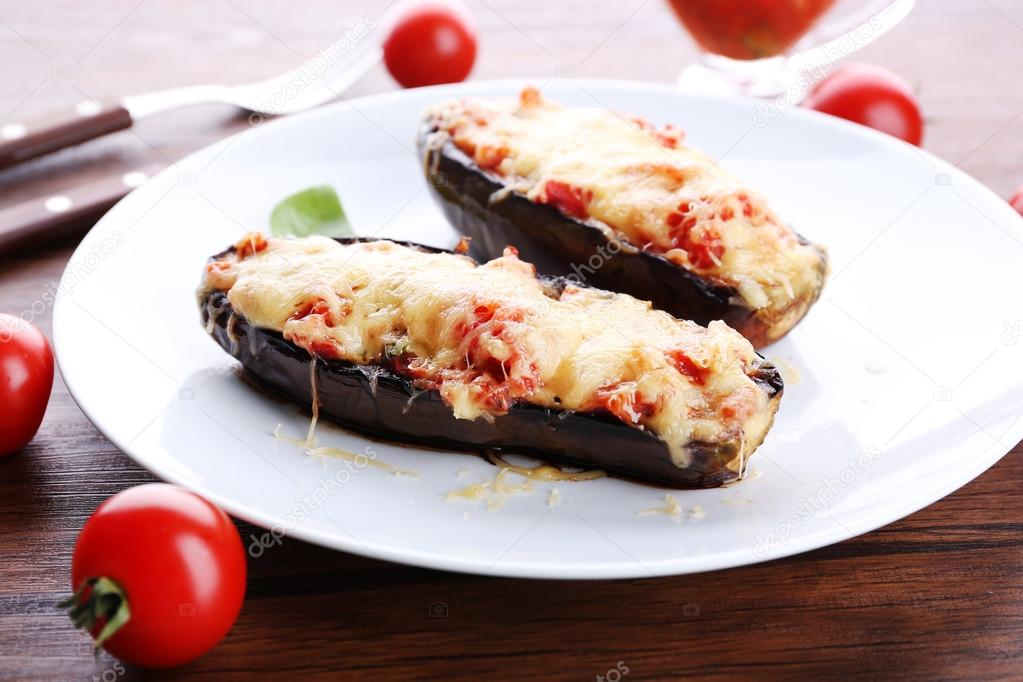 eggplant with cherry tomatoes and cheese