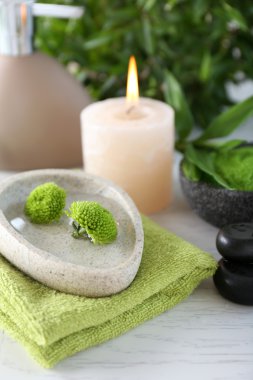 kaplıca tedavisi Beyaz ahşap masa üzerinde güzel kompozisyon