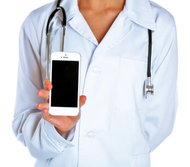 Doktor stetoskop ve akıllı telefon, beyaz izole