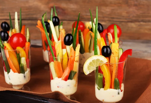 Snack of vegetables in glassware — Stock Photo, Image