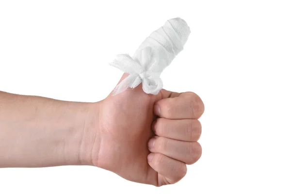 Ranny bandażowane w sposób palec na białym tle — Zdjęcie stockowe