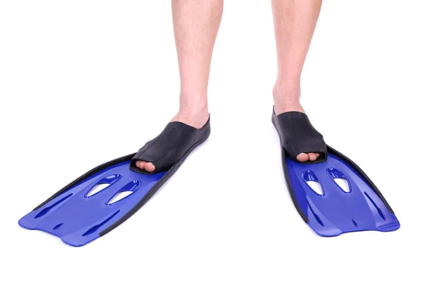 Mannelijke benen in flippers geïsoleerd op wit — Stockfoto