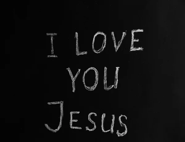 Ja miłość ty Jezus ilustruje kredą na tle czarnego papieru — Zdjęcie stockowe