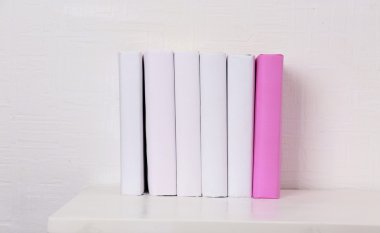 Kitap boş ve bir raf üzerinde pembe