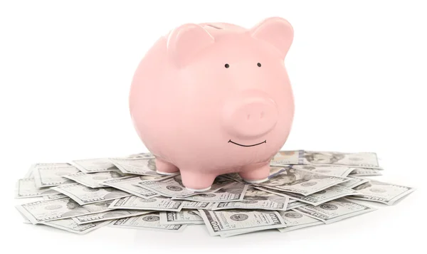Piggy Bank com dólares — Fotografia de Stock