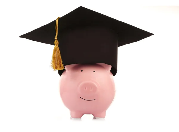 Pink piggy bank with Graduation hat — Stock Photo, Image