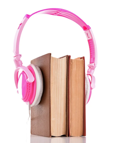 Książki i słuchawki jako książki audio — Zdjęcie stockowe