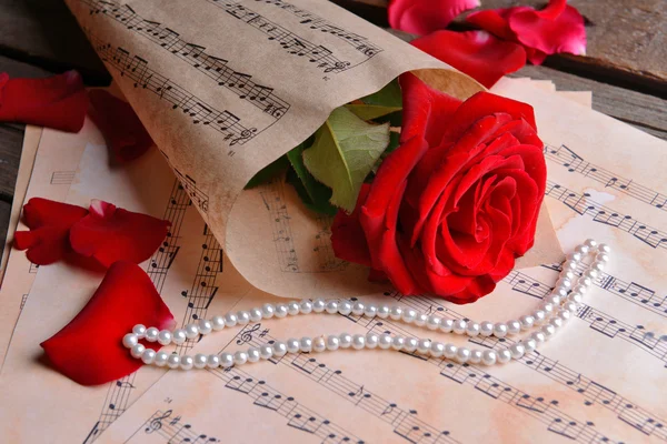 Beautiful rose with pearls — Stock Photo, Image