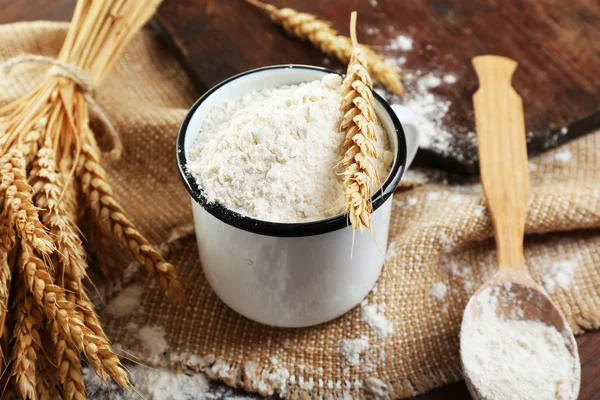 Whole flour with wheat — Stock Photo, Image