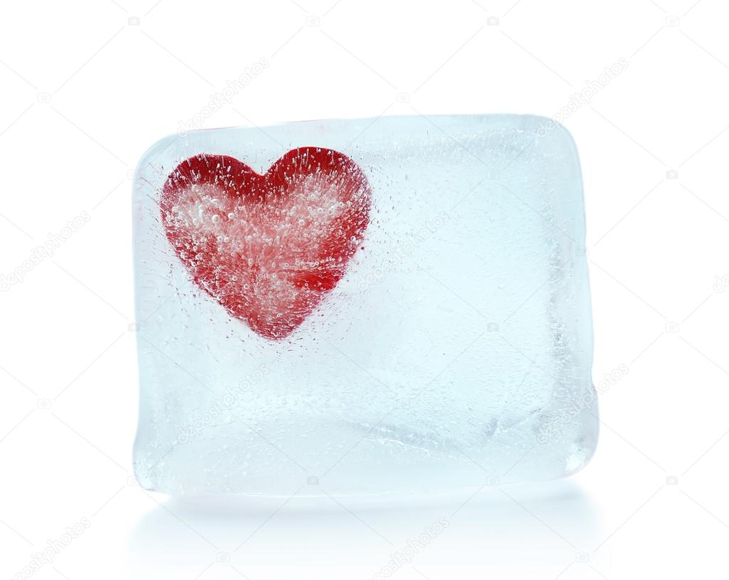 Red heart in ice cube