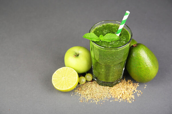 Green healthy juice with fruits