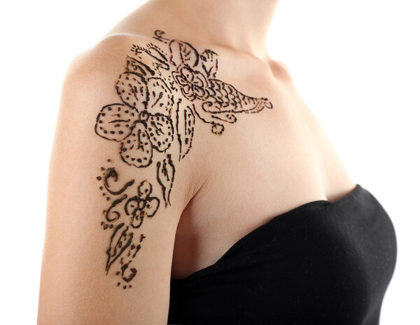 Shoulder painted with henna- Mehendi