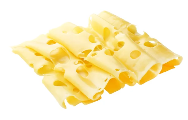 Rebanadas de queso aisladas sobre blanco — Foto de Stock