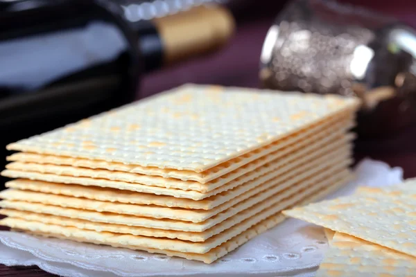 Matzo for Passover with metal tray — Stock Photo, Image