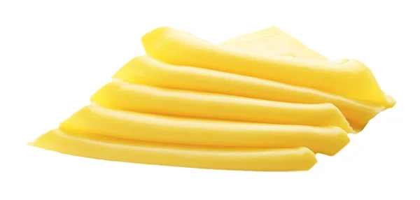 Rebanadas de queso aisladas sobre blanco — Foto de Stock