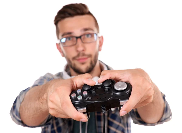 Giovane uomo che gioca ai videogiochi — Foto Stock