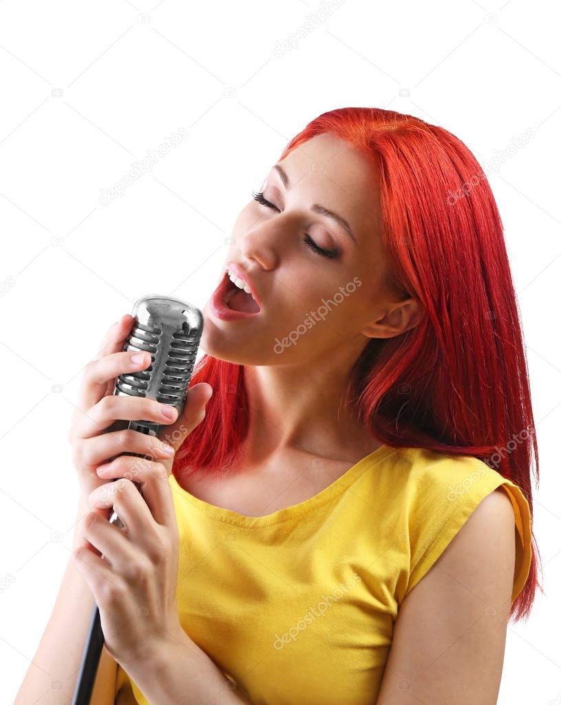 woman singing with microphone