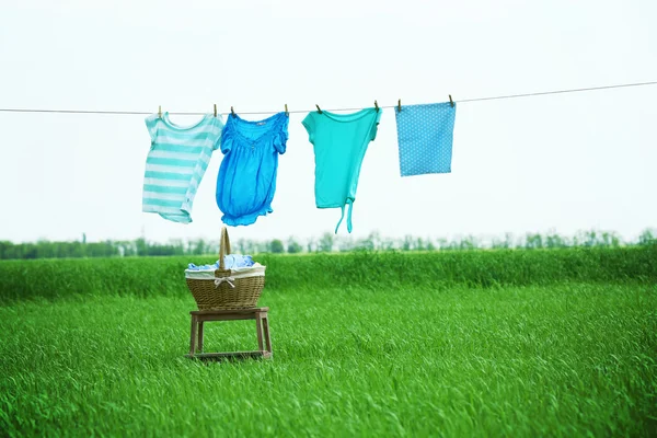Laundry line with clothes