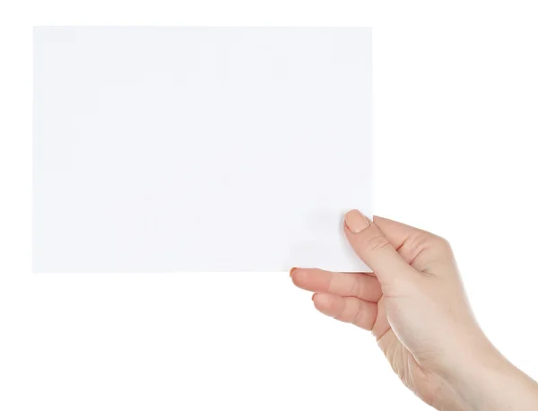 Mano sosteniendo tarjeta en blanco —  Fotos de Stock