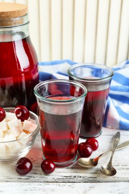 Masada, açık renkli tatlı ev yapımı vişne kompostosu