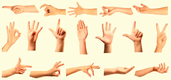Wyświetlono różnych gestów rąk — Zdjęcie stockowe
