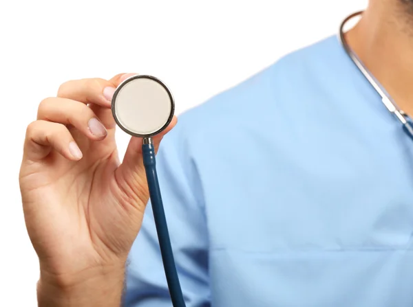 Doctor with stethoscope isolated on white — Stock Photo, Image
