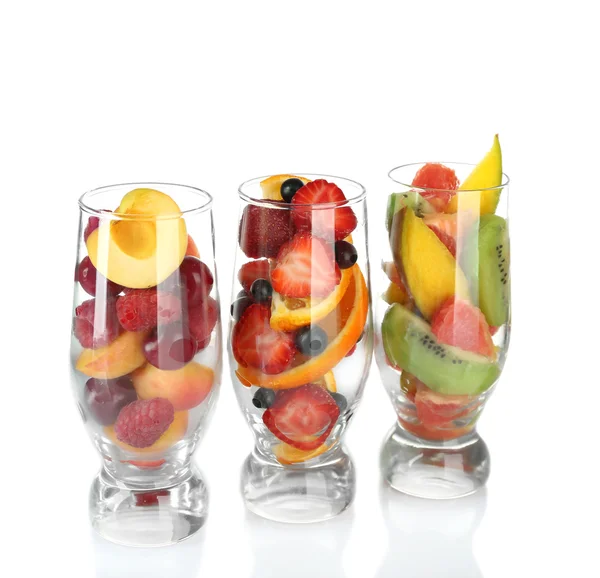 Szemüveg, a gyümölcs és bogyós gyümölcsök — Stock Fotó