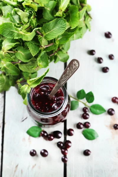 Jar of gooseberry jam — Stock Photo, Image