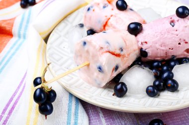 Beyaz plaka, portre siyah kuş üzümü ile tatlı dondurma