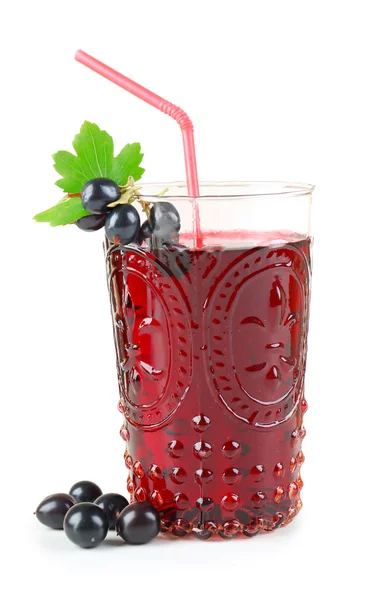 Glass of fresh blackcurrant juice isolated on white — Stock Photo, Image