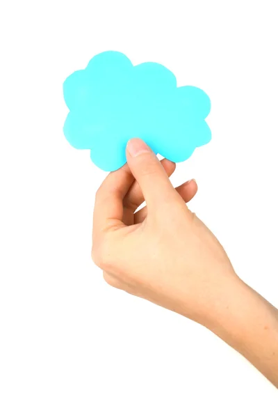 Hand die papier, geïsoleerd op wit. Cloud computing concept. — Stockfoto