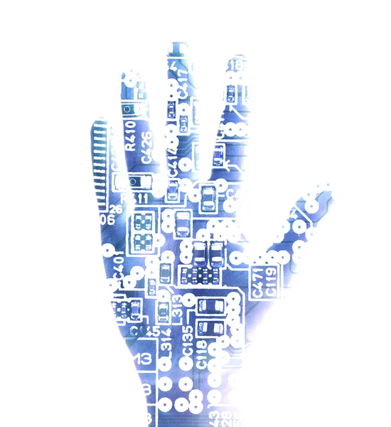 マイクロ チップ画像と人間の手のひら — ストック写真