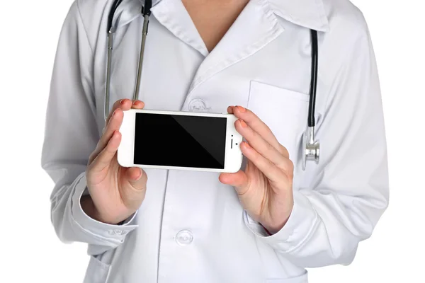 Medico con stetoscopio e smartphone — Foto Stock