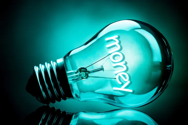 Light bulb with money word — Stock Photo, Image