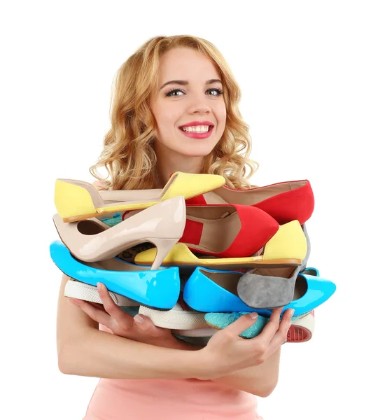 Beautiful young woman with shoes — Stock Photo, Image