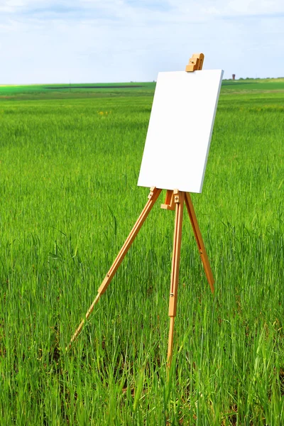 Easel com tela no campo — Fotografia de Stock