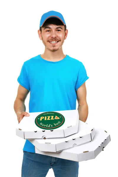 Rapaz de entrega com pizza — Fotografia de Stock