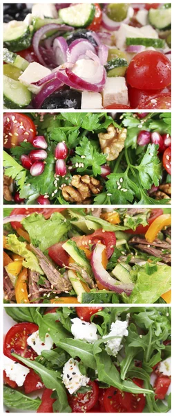 Miscela di insalata variopinta e saporita in collage — Foto Stock