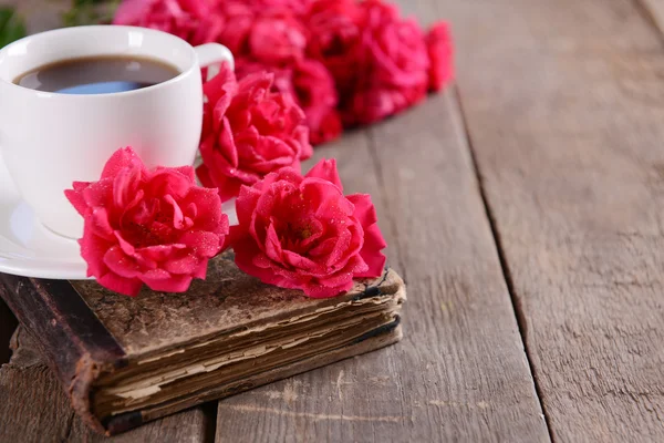 Старая книга с красивыми розами — стоковое фото