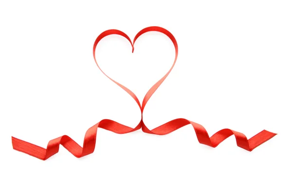 Red ribbon in shape of heart — Stock Photo, Image
