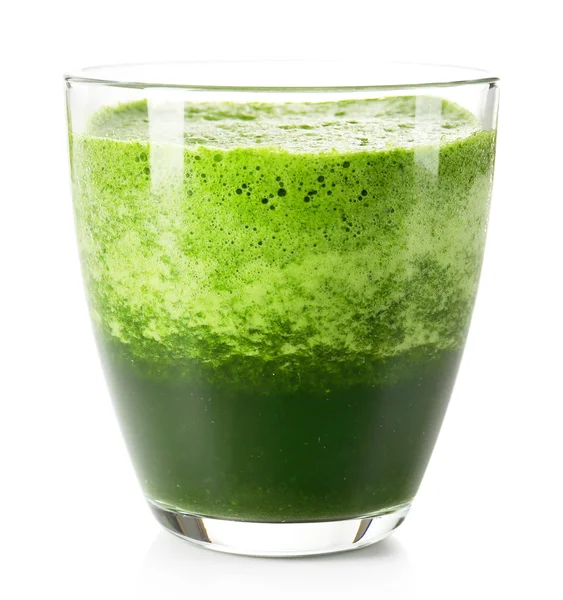 Vaso de jugo de verdura verde aislado en blanco — Foto de Stock