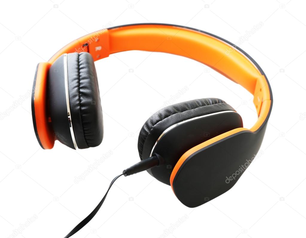 Orange headphones isolated on white