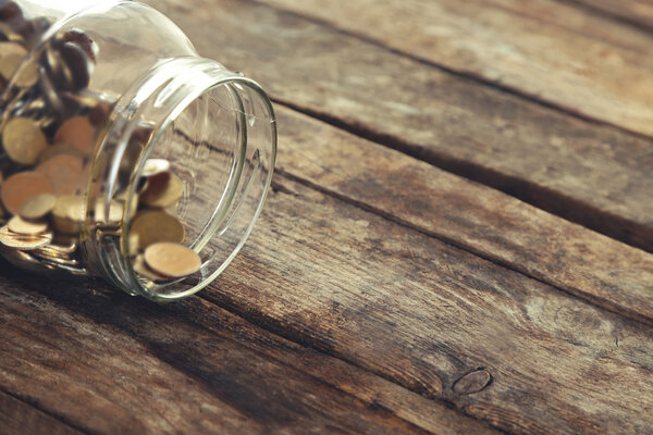 Coins in money jar